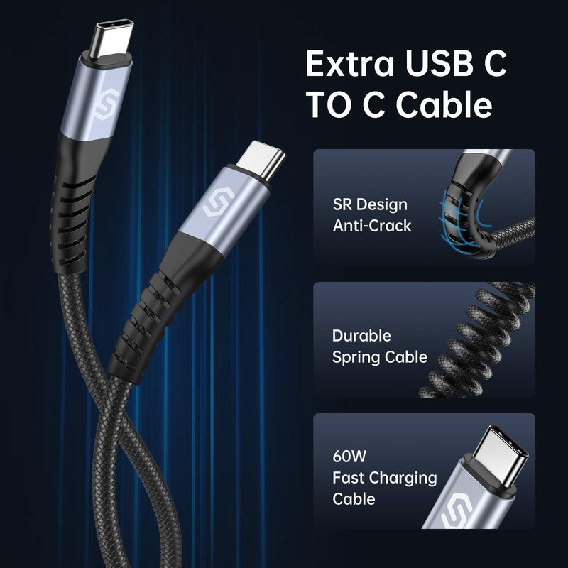 Syncwire USB C Car Charger 60W [PD 30W & QC 30W] Fast Charging USB Adapter with 5FT Type C Cable Compatible with Samsung S23/S22 Google Pixel 7/7Pro iPhone 14 Pro Max and More Black