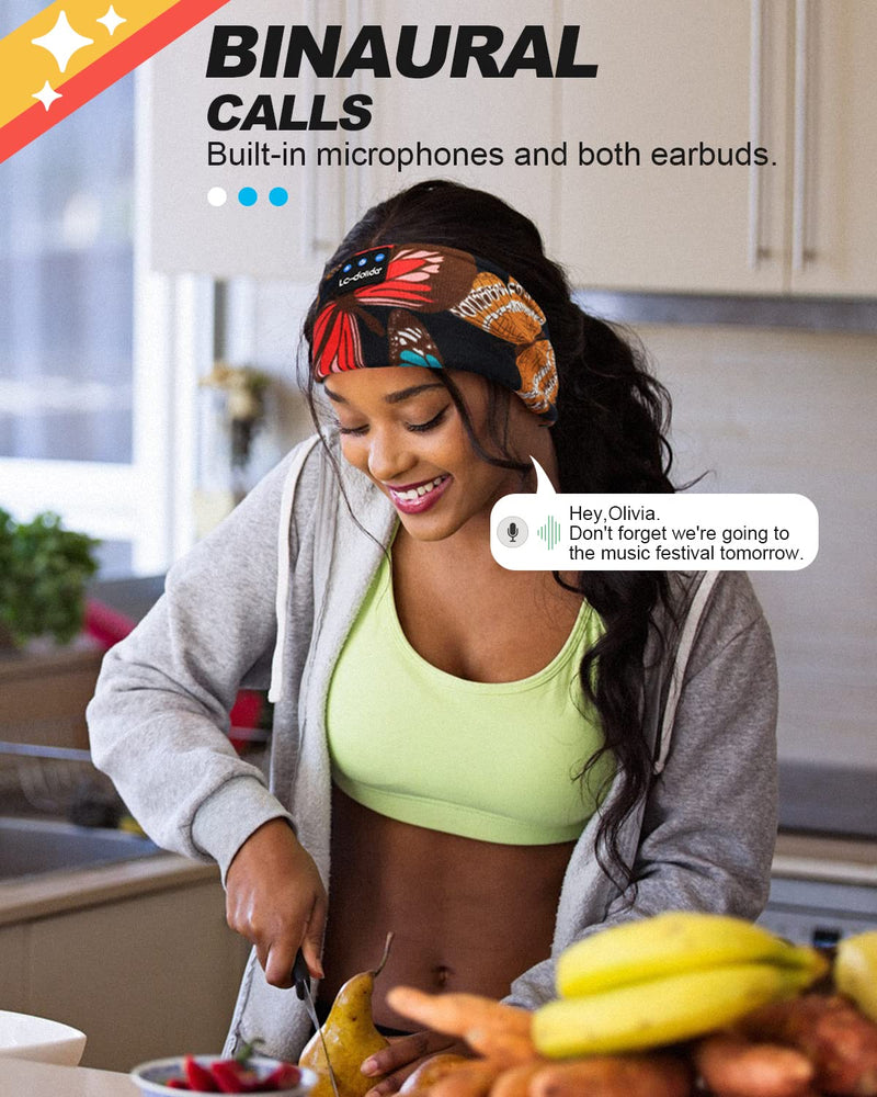 [AUSTRALIA] - LC-dolida Sleep Headphones Headband Bluetooth 5.4, Headband Earphones Wireless with USB C Charge Port, Sleep Mask for Sleeping, Sports, Gifts, Workout, Jogging, Yoga, Insomnia, Air Travel, Meditation Artistic Butterfly 