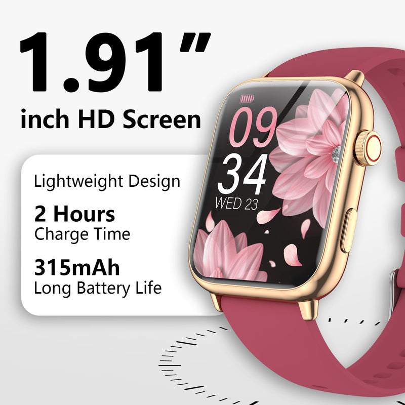 1.91" Smart Watch, Fitness Tracker, 3 Bands (1 Metal & 2 Silicone) | Premium Smartwatch for Men Women: Bluetooth Call, Heart Rate Sleep SpO2 Monitor, 315mAh Battery, 100+ Sports, iOS Android Gold