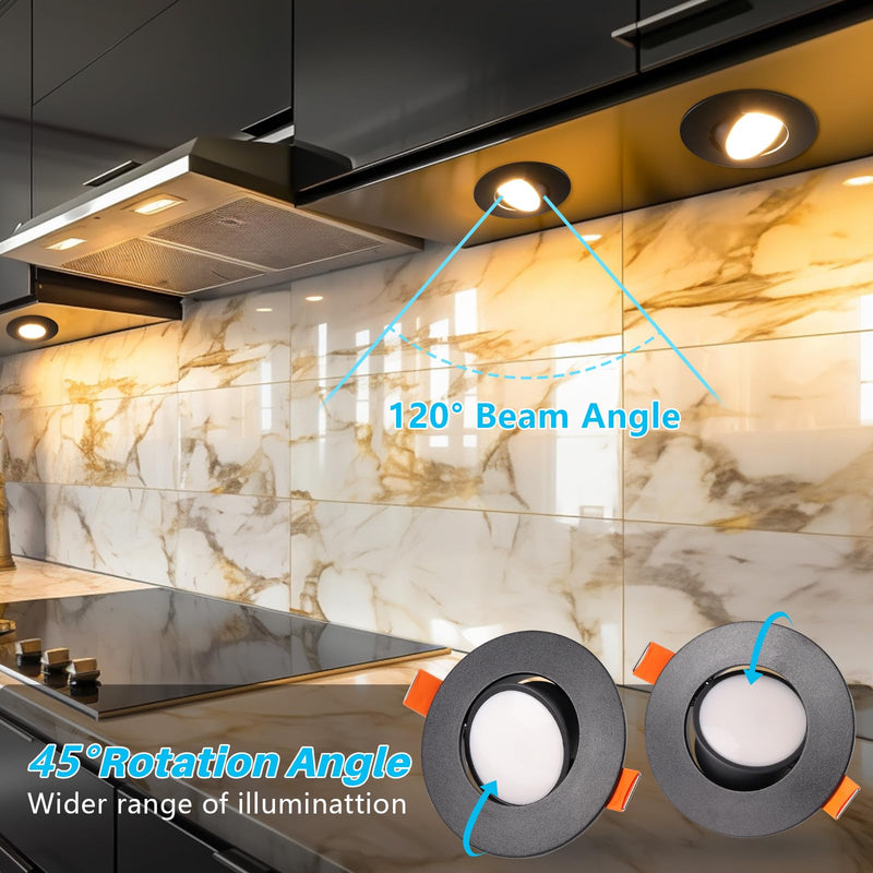 YindaLux Recessed Spotlight LED 230 V Dimmable Swivelling Recessed Spotlights 5 W IP44 LED Spot 68-80 mm Hole Size Ceiling Spotlights Warm White Neutral White Cool White Recessed Lights for Bathroom Black 6 Stück-120°Abstrahlwinkel