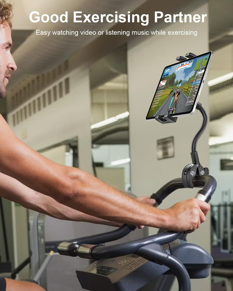 [AUSTRALIA] - woleyi Gooseneck Treadmill Tablet Holder, Exercise Bike Handlebar Clamp for Spin Bike Peloton, Indoor Stationary Bicycle, Elliptical, Stroller for 4.7-13" iPad Pro Air Mini, Phone, Galaxy, Fire, Ebook 