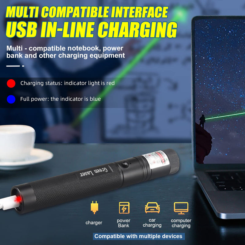 Gree Laser Pointer, Long Range High Power Laser Pointer 10000 Feet Visible Green Beam, Rechargeable Green Laser Pointer High Power for Presentations…