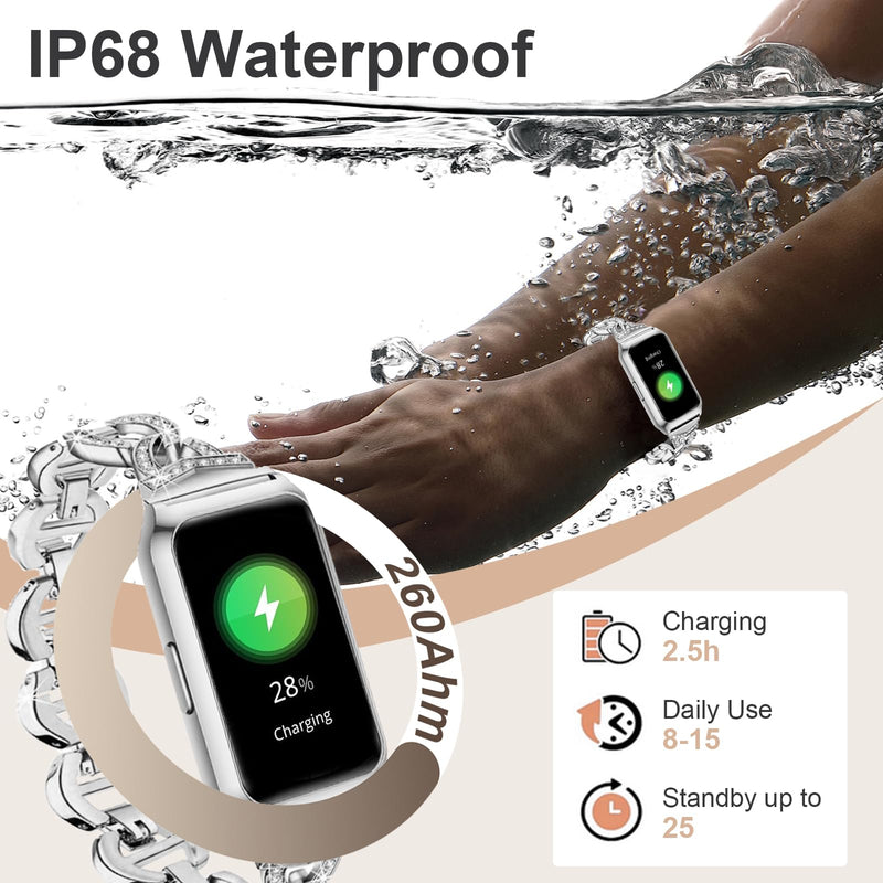 Smart Watch,Fitness Tracker Watch 7 Day+ Battery with Heart Rate/Step Counter/Calories/spO2/Sleep Monitor,IP68 Fitness Smart Watches for Women Android&iOS Silver