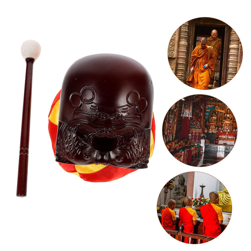 Artibetter 1 Set Fotang Wooden Fish Zen Drum with Cushion Wood Temple Block Temple Blocks Instrument House Decorations for Home Black Trim Japanese Decor Home Carving Decor Buddha Muyu Yoga