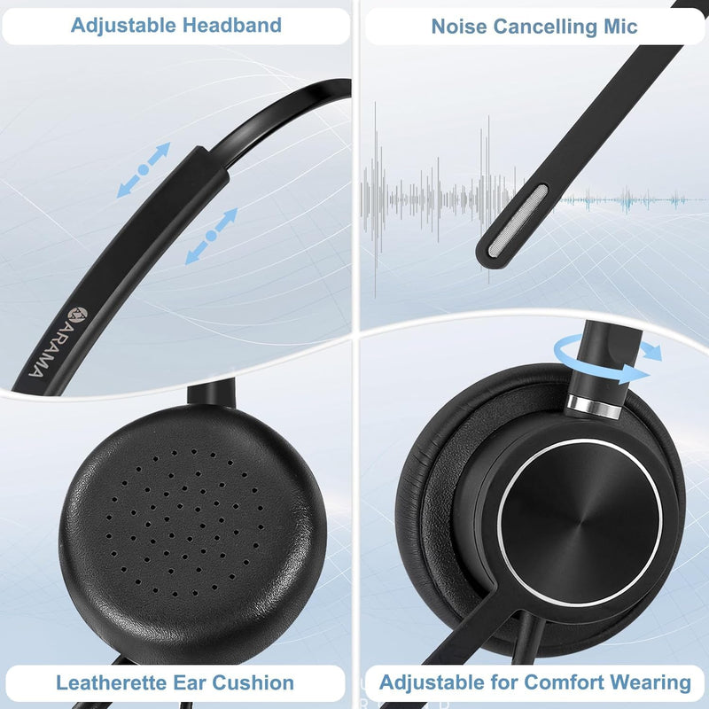 Arama Yealink Headset with Microphone Noise Cancelling, RJ9 Telephone Headsets for Office Phones Compatible with Yealink T20P T21P T26P T23G T46G T48G T42S T46S Avaya 1608 9608 9611 Grandstream Phones A810Y-Monaural