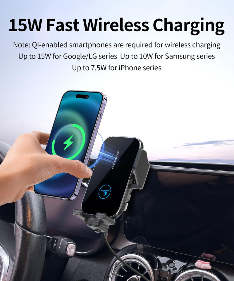 Wireless Charger Car Phone Mount for Mercedes Benz GLC/C-Class 10.25 Screen | GLC-Class 2020-2022/C-Class 2019-2021, Auto Clamp Cell Phone Mount Accessories 15W Qi Fast Charging Stand fit iPhone Android 10.25-inch for 20-22 GLC-Class / 19-21 C-Class
