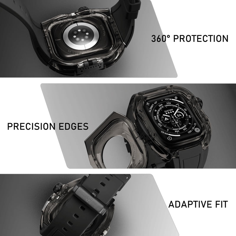 Premium Translucent Case with Band for Apple Watch Series 10/11 46mm, Hard Crystal Clear Military-Grade Protective Bumper Cover and Tactical-Style Strap for iWatch 46mm Black/Black