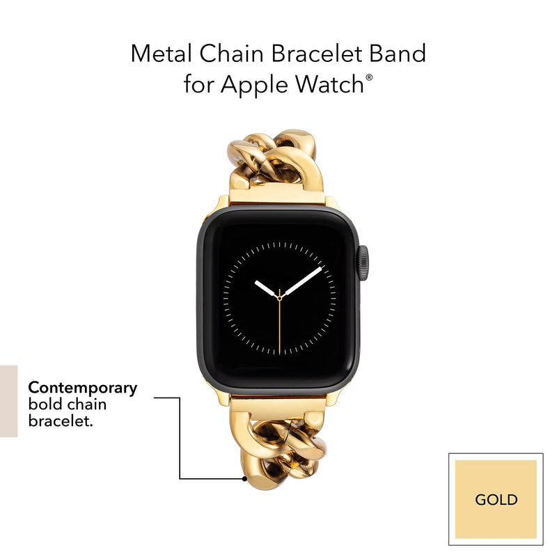 Anne Klein Fashion Chain Bracelet for Apple Watch, Secure, Adjustable, Apple Watch Replacement Band, Fits Most Wrists 42mm (Series 1-3), 44/45/46/49mm (Ultra & Ultra 2) Gold-Tone
