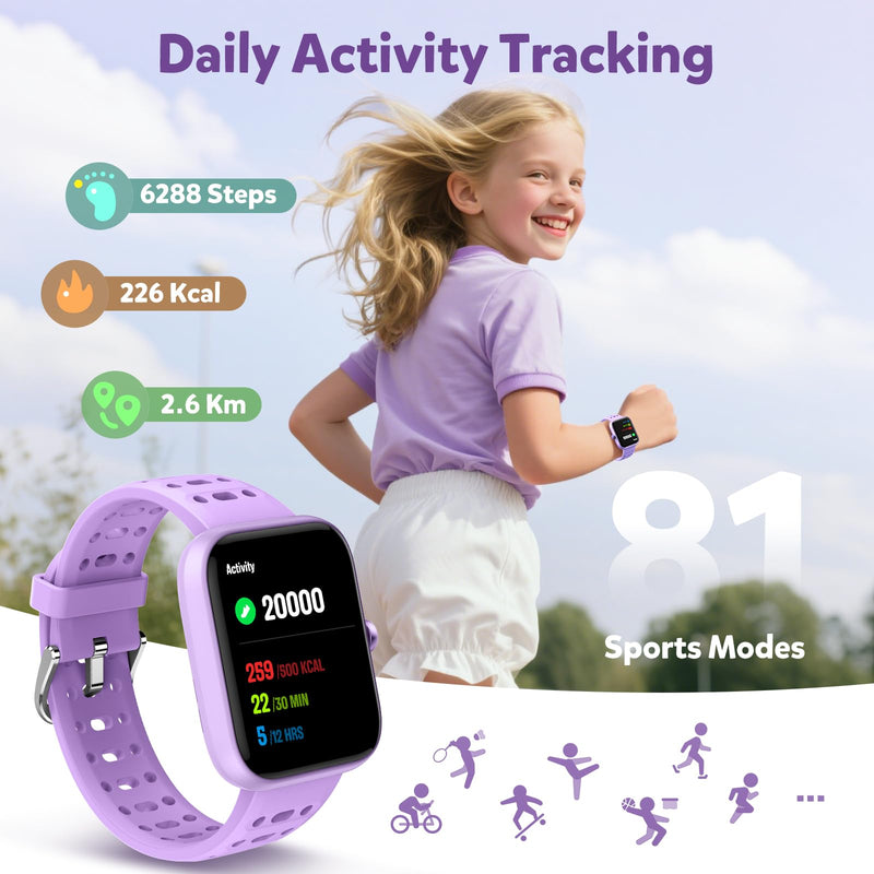 Gydom Smart Watch for Kids No APP No Phone Needed, 1.83" Fitness Tracker Watch with Heart Rate/Sleep Monitor, IP68 Waterproof Pedometer, Step Counter, Puzzle Games for Girls Teens 5-16, 81 Sport Mode
