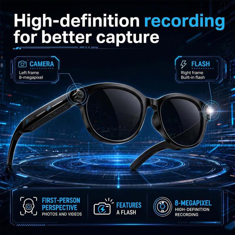 Smart Glasses 8MP Camera Real Time Translation AI Voice Object Recognition