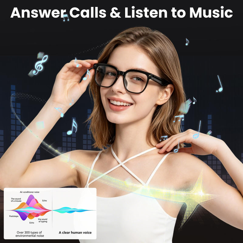 Hwagol Smart Glasses with Camera, 8MP HD Photo and Video Recording,AI Camera Glasses with Real-Time Translation/Object Recognition/AI Voice Q&A/Recording, Calls and Music,Comes with 3 Pairs of Lenses Black