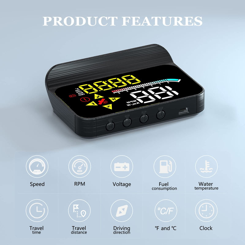 [AUSTRALIA] - Car HUD OBD2 GPS Dual System Projector for Car, Heads up Display for Cars，Digital Speedometer for car mph, Suitable for All car M17 