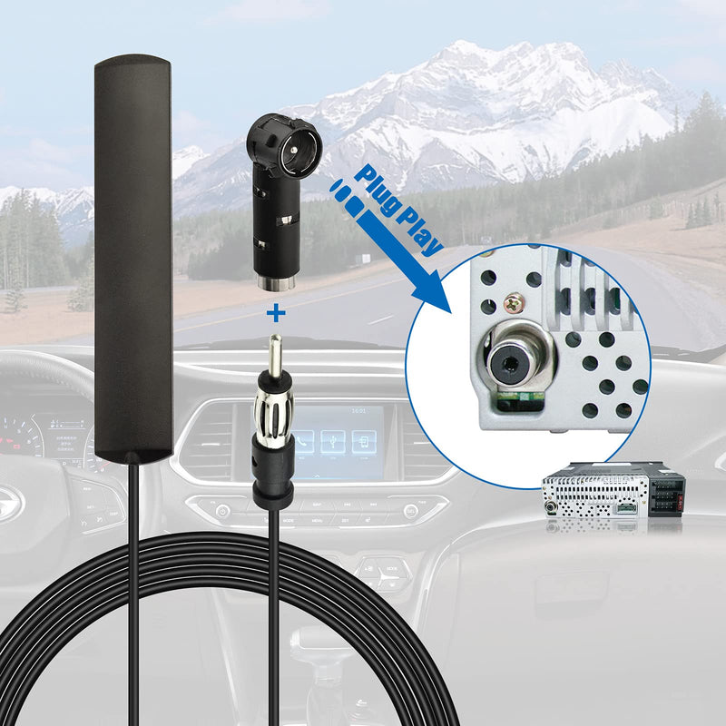 Eightwood Car Stereo FM Radio Antenna, Hidden Windshield Antenna, DIN Plug Adhesive Patch Antenna + Motorola DIN Female to ISO Adapter for Vehicle Car Truck Stereo Receiver Head Unit FM HD Radio
