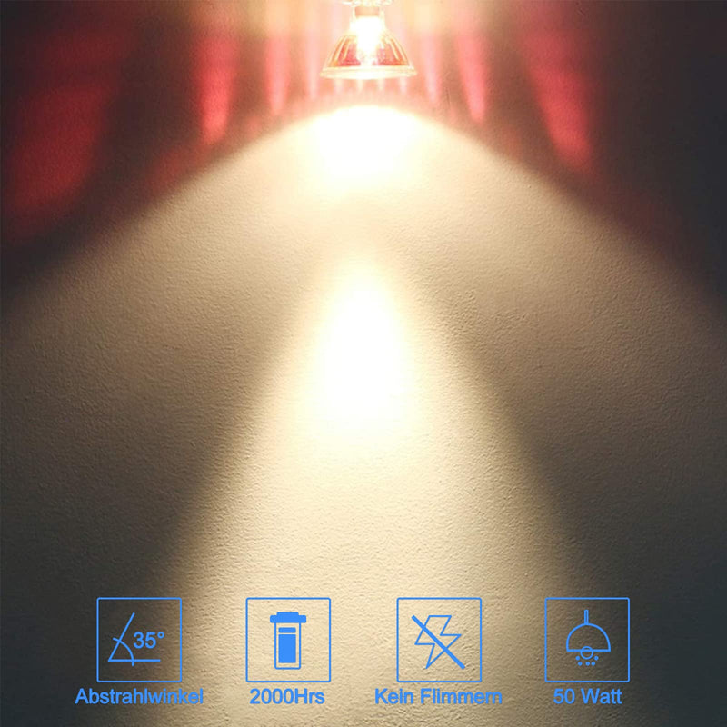 ETUOLMP Halogen MR16 Gu5.3 Halogen Light Bulb Dimmable 12 V 50 W Warm White 2700 K for Halogen Spotlight Installation Rail Lighting Pack of 6 MR16-50W