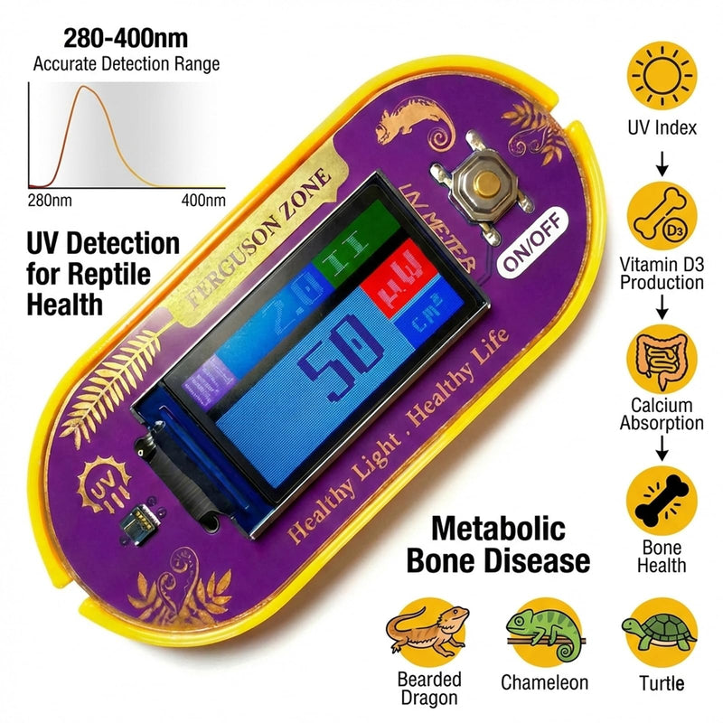 [AUSTRALIA] - Reptile UVB UVA Light Meter for Bearded Dragon Tank Accessories, Portable Light Meter & Radiation Detector for Reptiles, Test Light and Sunlight Wavelength Meter with CR2032 Battery Light Yellow 