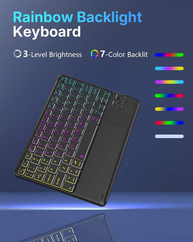 Keyboard Case for Samsung Galaxy Tab S10 Lite / S10 FE / S9 FE / S9 / S8 | 10.9-11 Inch Rainbow Backlit Keyboard Mouse, Multi-Touch Trackpad, S Pen Holder, Auto Sleep/Wake - Black 10.9-11 inch-Tab S10 Lite/ S10 FE/ S9 FE/ S9/ S8
