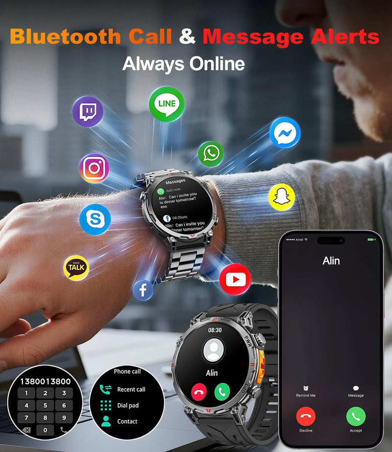 GPS Smart Watches for Men (Answer/Make Calls), 1.56"AMOLED Smart Watch for Android and iPhone, Waterproof Fitness Tracker with Compass/Blood Pressure/Heart Rate/100+ Sport Modes, Watches for Men 1.56 Inches