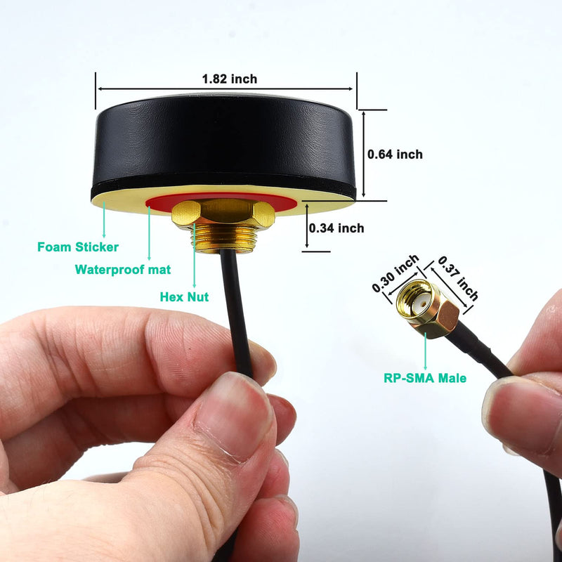 WiFi Puck Antenna Dual Band 2.4G 5.8 GHz, 5dBi Omni-Directional | RP-SMA Male Antenna 5ft Cable w/SMA Male to RPSMA Female Adapter, for WiFi Router Hotspot Wireless Network Card 5ft /1.5m