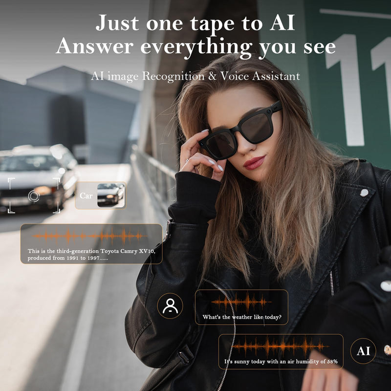 AI Smart Glasses for Cycling & Sports, 8MP Camera Glasses with Hands-Free Video Recording, Bluetooth Audio, Real-Time Translation, Waterproof, Outdoor Action Smart Glasses