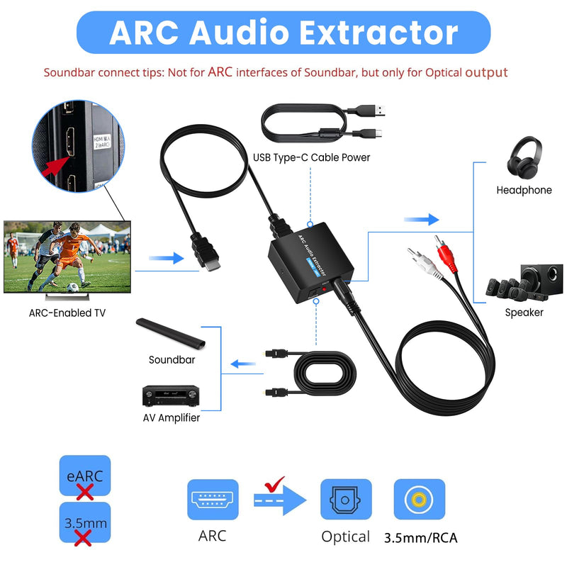 [AUSTRALIA] - HDMI ARC Audio Extractor 192 KHz ARC Audio Adapter with SPDIF + 3.5mm AUX RCA Audio Output HDMI ARC to Optical Audio Adapter with Audio Cable Support Blue-Ray Play Soundbar ARC-3 Brownish 1 