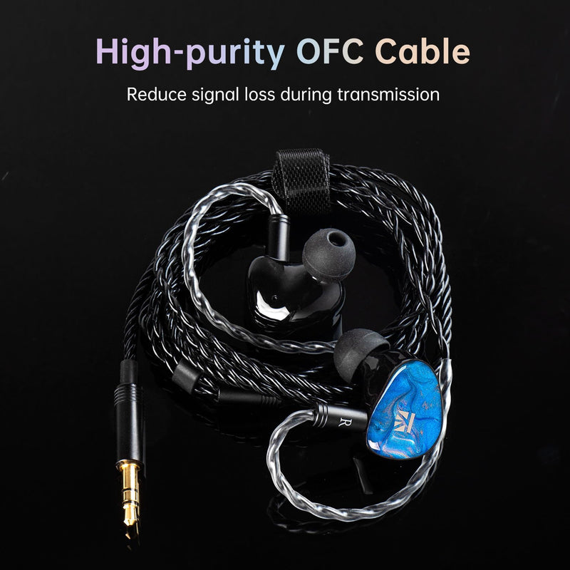 KBEAR KB02 Colorful Resin Shell in Ear Monitor Headphones, Bone Conduction Dynamic Driver Wired Earbuds, IEM Headphones HiFi Earphones with 2Pin 4N OFC Cable 3.5mm Plug for Singers Musicians, Blue no Mic