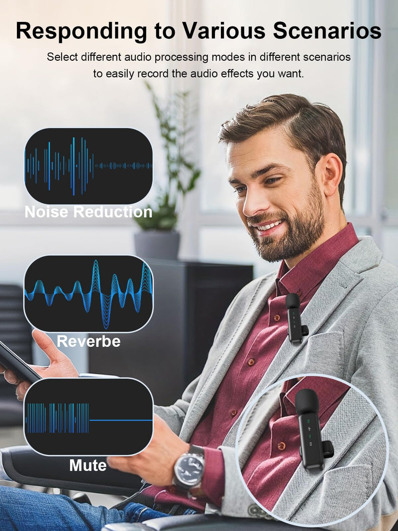 BILIWAL Wireless Lavalier Microphone, Noise Cancelling Lapel Recording Entry-Level 2 Pack Mics, 3IN1 Port for Most Devices 3IN1 RX Mic