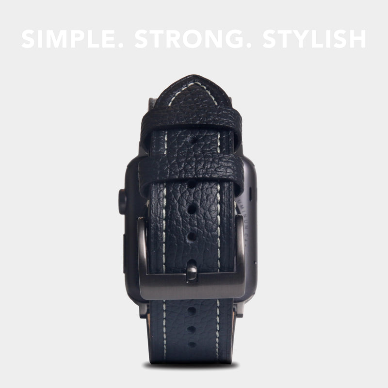 SLG Compatible with Apple Watch Leather Band 42444549mm, D8 Full Grain Leather Replacement Strap Feature Black Adapters with Gift Box, Handmade and Designed for iWatch SE & Series ULTRA Black Blue