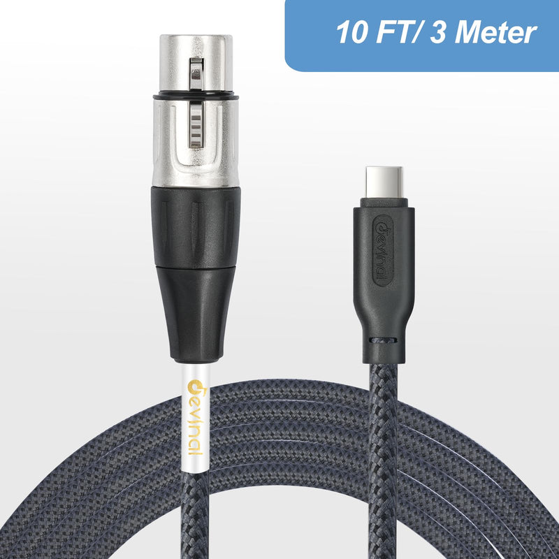 [AUSTRALIA] - Devinal Upgrade XLR Female to USB C cable, USB tyep-C to Female XLR Recording Cable Cord Connector Adapter Compatible with Microphone Smartphone or MacBook 3M 3M/10FT 