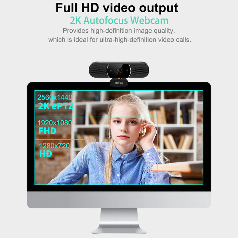 3 in 1 Webcam - 2K HD USB C Webcam with Microphone and Speaker, Stereo Sound & Noise-Cancelling Mics, Privacy Cover, Light Correction, Autofocus Conference Web Camera for Computer/Laptop/PC/Monitor SeeUpMini