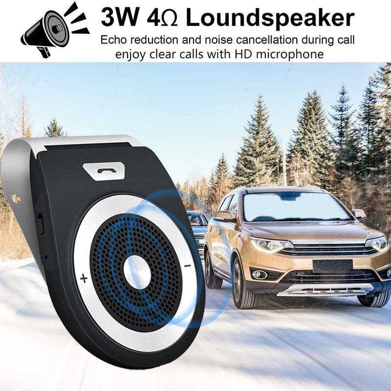 Bluetooth Hands Free Cell Phone Car Kit, Motion Auto On, Wireless in-Car Speakerphone for Handsfree Talking, Voice Guidance, Support Siri Google Assistant Car Handsfree Speaker with Visor Clip