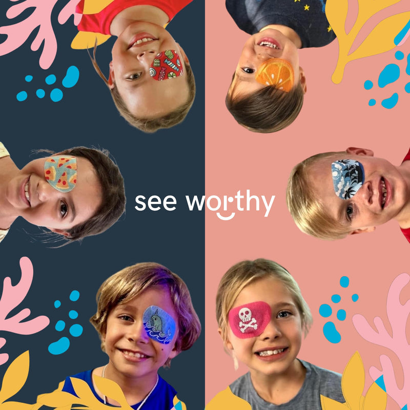 See Worthy Foodie Eye Patches - Innovative, Smart Adhesive Technology - Breathable & Comfortable Eyepatch for Lazy Eye - Soft Eye Patches, Concave Shape & Fun Designs (48 per Box) Packaging May Vary O
