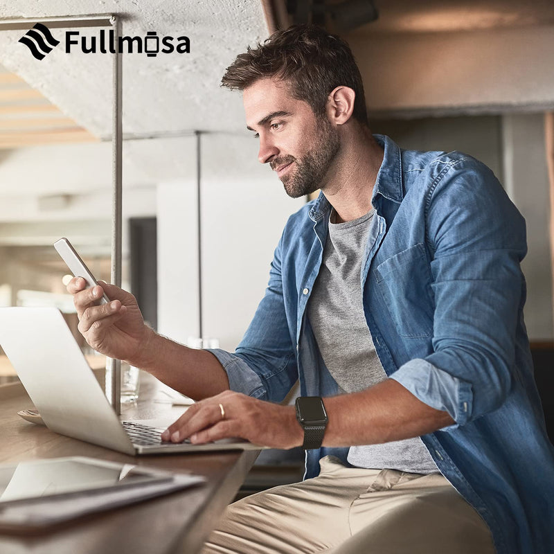 Fullmosa Compatible Silicone Apple Watch Band with Case 49mm Black & Compatible Metal Apple Watch Band with Case 49mm,Black