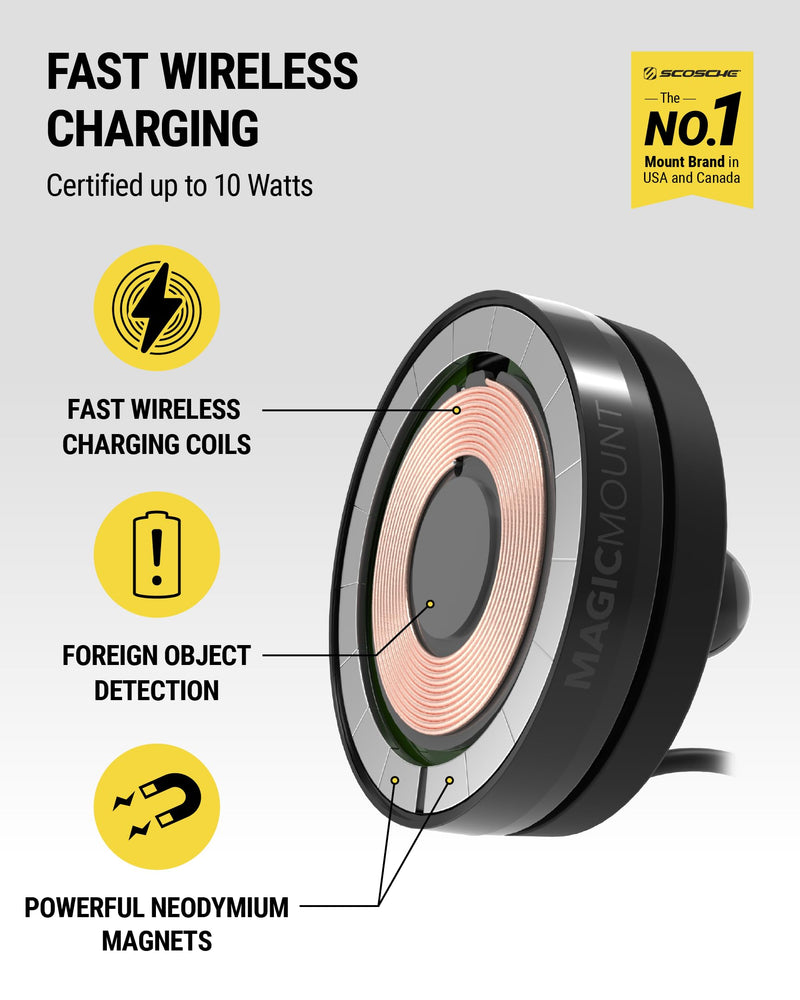 Scosche MEMSQRWD MagicMount Elite Magnetic Wireless Charging Phone Mount for Car Dashboard/Windshield with Fast USB-C Car Charger, Cell Phone Holder Compatible with MagSafe Apple iPhone 16/15/14/13/12