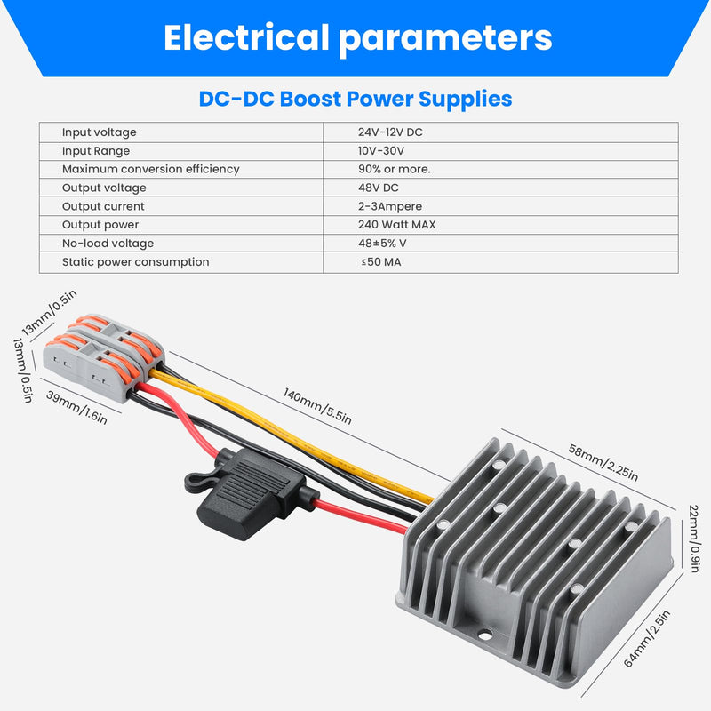 [AUSTRALIA] - 240W DC-DC Boost Converter, 12V/24V to 48V 5A Boost Transformer - Waterproof IP67,Suitable for Golf Carts, Solar Panels, Electric Scooters, Overload/Short Circuit Protection Grey-DC 12V to 48V5A 