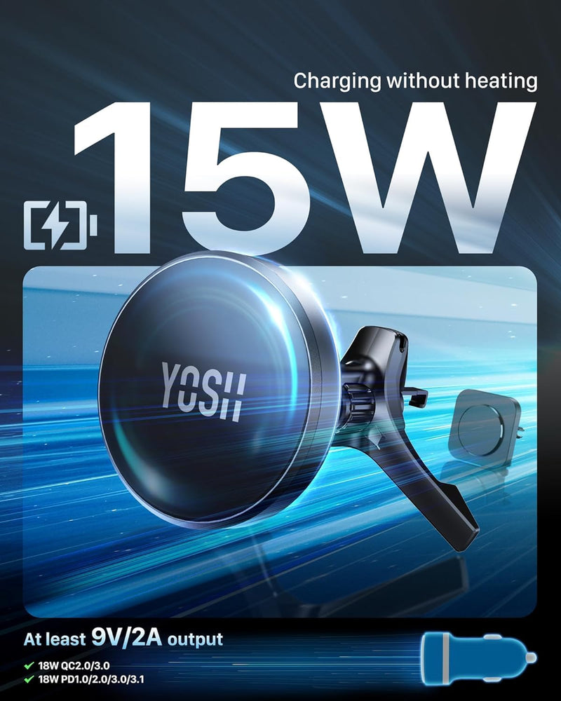 YOSH Mag-Safe Car Mount Charger for Mercedes Benz/Mini Cooper 2020-23&Countryman, Audi A1, Mercedes Benz Car Accessories, 15W Fast Charging Magnetic Wireless Charger for iPhone 16 15 14 13 12 Series Fast Charging Design