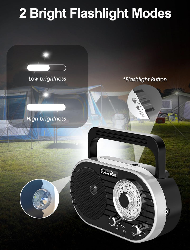 [AUSTRALIA] - Portable AM FM SW Radio with Bluetooth,4000mAh Rechargeable Radio with Big Speaker,Flashlight,Large Knob,Earphone Jack,4 AA Battery Operated Radio,Transistor Radio with Best Reception for Home&Outdoor 