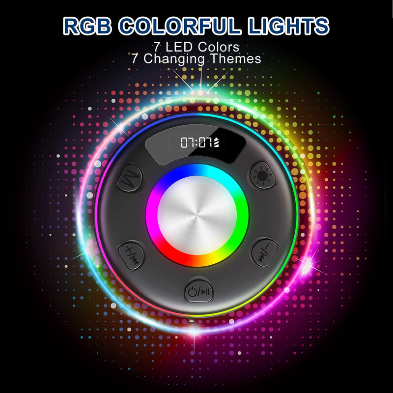 [AUSTRALIA] - Bluetooth Speaker, Shower Speaker, IP7 Waterproof Portable Speakers Bluetooth 5.4 with HD Sound, RGB Light/LED Display/Hands-Free Call/Suction Cup Perfect for Bathroom Sing-Along Stocking Stuffers 