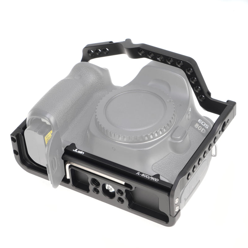 Camera Video Cage for Canon EOS 90D 80D 70D DSLR Camera | Full Rig with Dual Cold Shoe, Quick Release Plate for for Arca-Swiss Tripod, ARRI 3/8"-16 & 1/4"-20 Threads