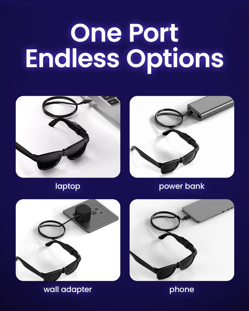 Smart Glasses Charging Dock & Cable Kit for Ray-Ban/Oakley Meta – Stable LED Charging Stand + Always-On Short Cord & Bonus USB-C Cable with Smart Chip – Works with Wayfarer, Headliner, Skyler, HSTN