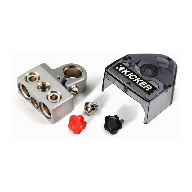 Kicker 46BT4 BTPN3 Positive Or Negative Battery Terminal, 2-0/8GA 1-4/8GA Out | Zero gauge amp power distribution, multi amplifier wiring hookup, secure post connection, clean stereo system installs