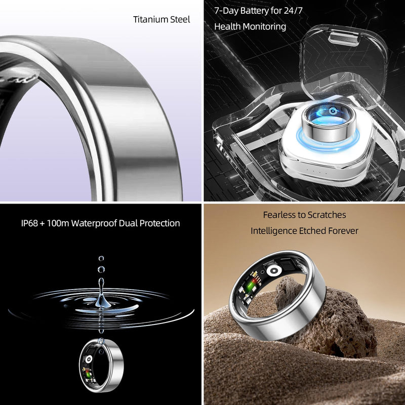 Smart Ring for Women & Men Fitness Sleep Heart Tracker | No Subscription, 5-Day Battery, Heart Rate, Stress, Sleep & Activity Monitoring, IP68 Waterproof, iOS & Android Compatible Silver 8