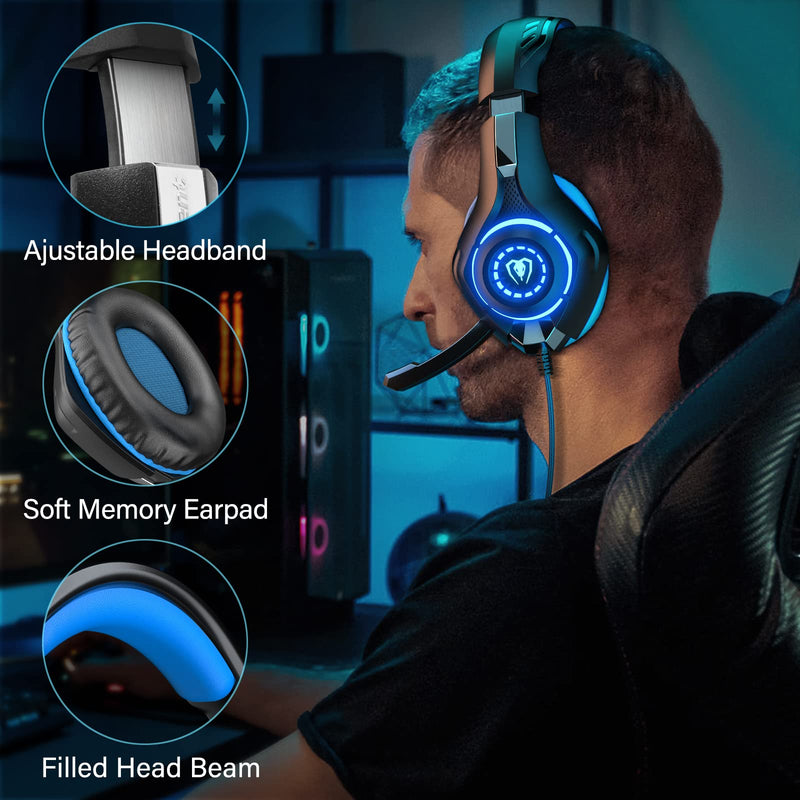 7.1 Gaming Headset for PC, Computer Gaming Headphones with Noise Cancelling Mic/Microphone, PC Gaming Headset with LED Lights for PC, PS4/PS5 Console, Laptop