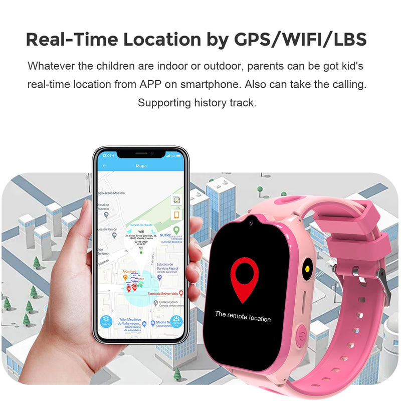 4G Kids Smart Watch with GPS Tracker, Smartwatches with Two Way Calling Video Calls SOS Class Mode Pedometer Alarm Clock Puzzle Games HD Touch Screen Safe Phone Watch for Kids Ages 4-12 Gifts (Pink) Pink