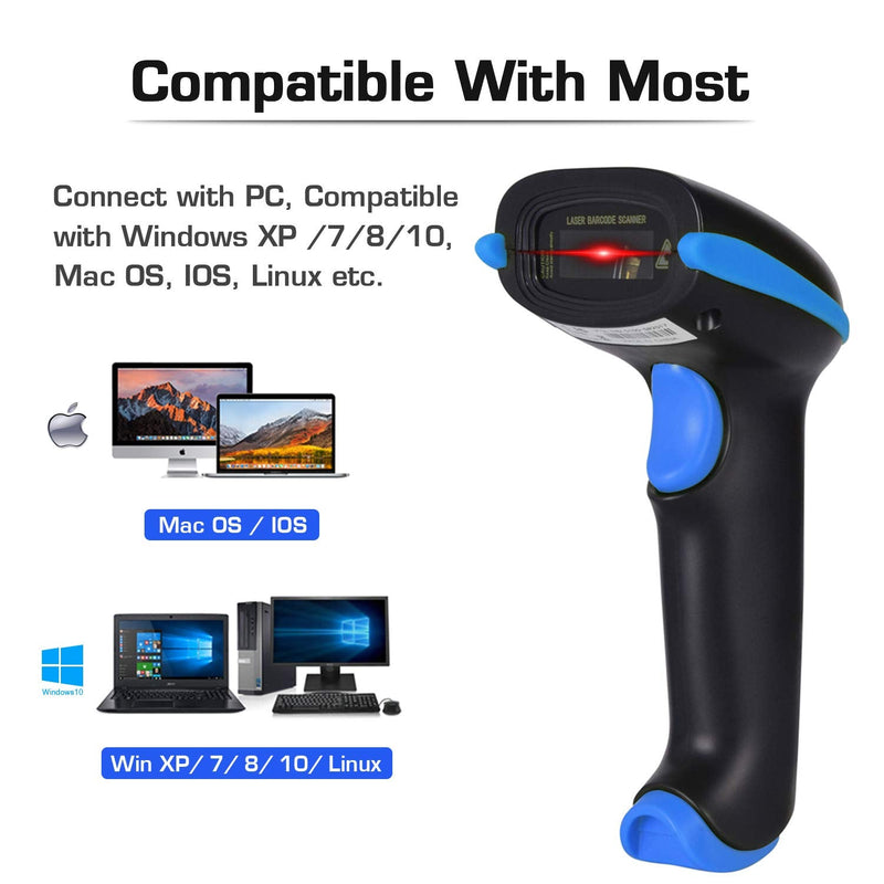 [AUSTRALIA] - WoneNice 2.4G Wireless Barcode Scanner – 1D Handheld Cordless Barcode Reader for Retail, Warehouse, Inventory – 100ft Range, Plug & Play – Compatible with Windows, Linux, POS (Blue) Blue 