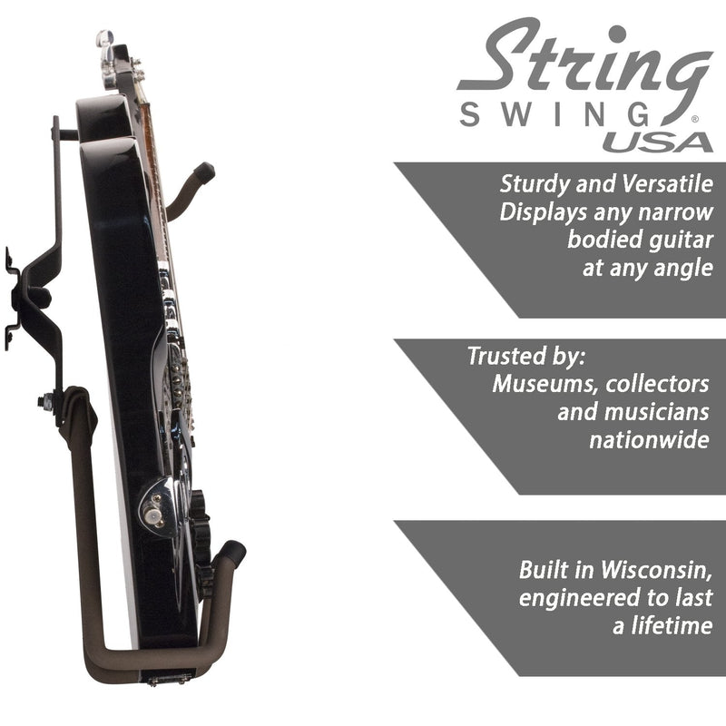 String Swing Horizontal Guitar Holder for Narrow Bodied Instruments For Flat Wall Standard Profile Electric or Narrow Body