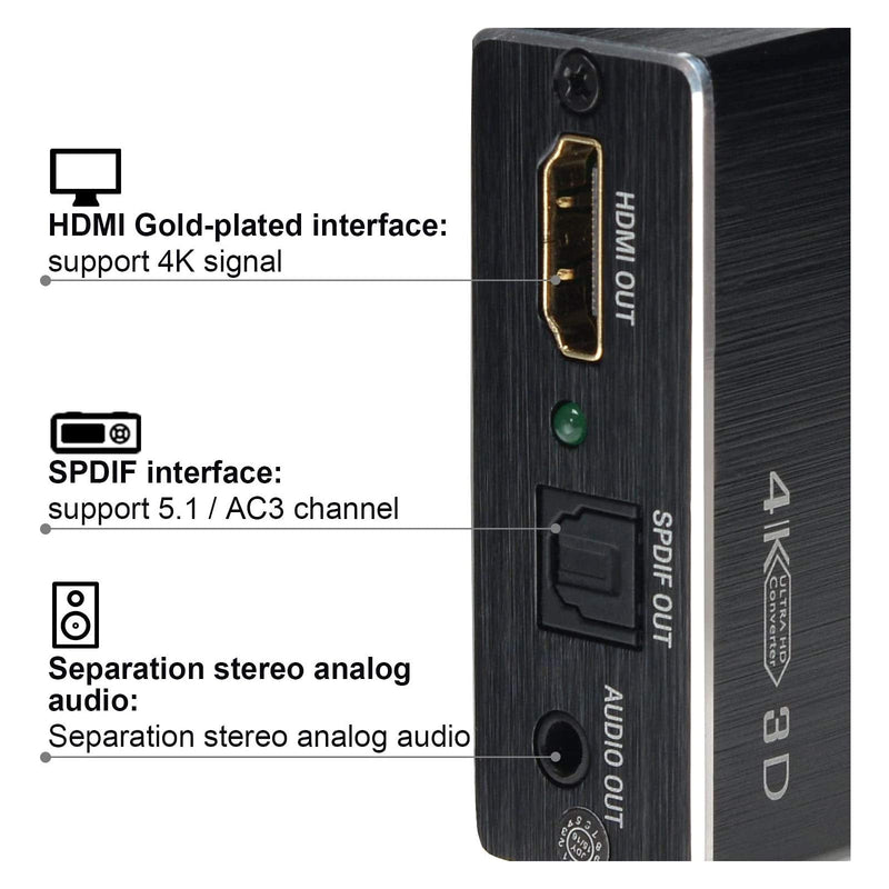 [AUSTRALIA] - 4K x 2K HDMI Audio Extractor Splitter, HDMI Audio Converter Adapter Support Ultra HD 4K Toslink Optical Audio Output and 3.5mm with Optical Fiber Cable 