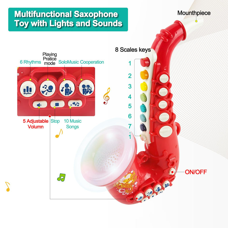 Toy Saxophone with Light & Sound, Toy Harmonica for Kids, Early Educational Toy Musical Instrument Toys for Toddlers Girls Boys Age 3+ (Red) Red