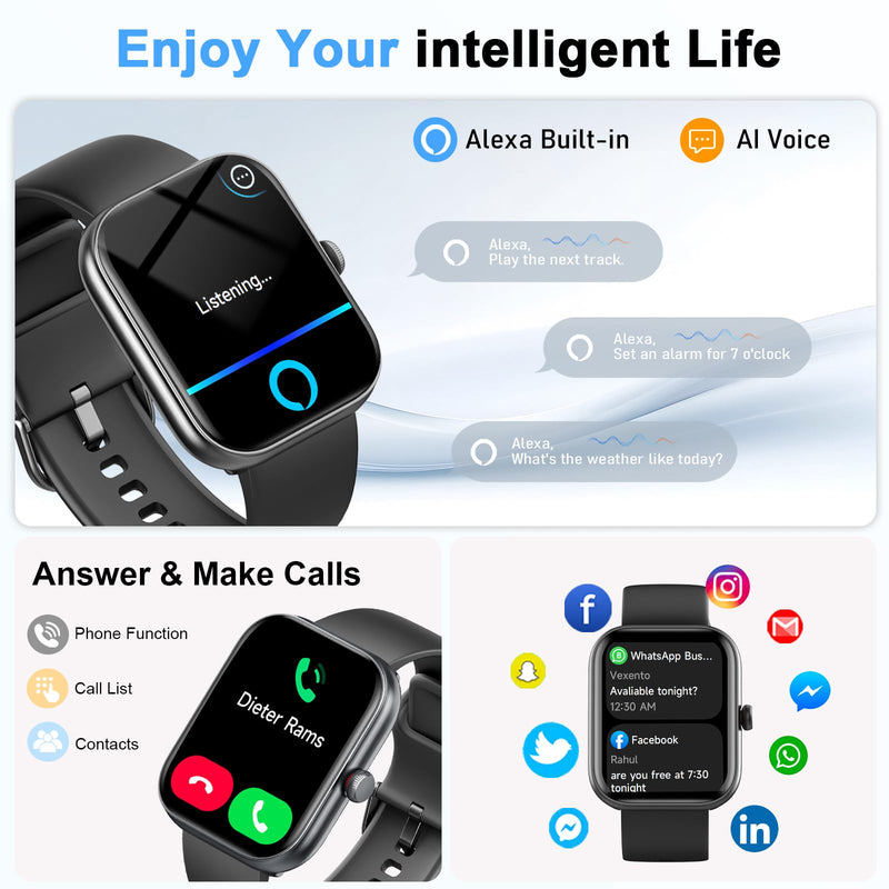 Smart Watch for Women Men, Alexa Built-in, Smartwatch for iPhone & Android Bluetooth Call, 1.91" HD Fitness Tracker with Heart Rate/SpO2/Sleep Monitor, IP68 Waterproof, Fitness Watch 100+ Sports Modes