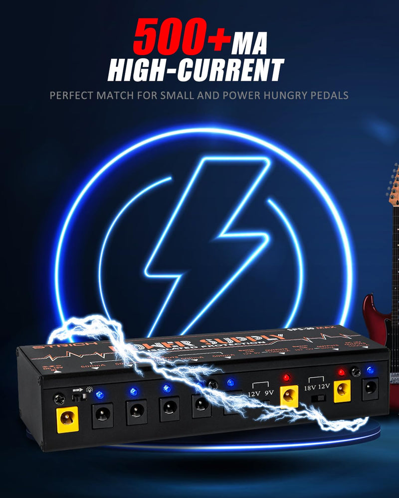 [AUSTRALIA] - STRICH Guitar Pedal High Power Supply, Pedalboard Power Supply with 8 Totally True Isolated DC 9V/12V/18V Outputs(500mA/1000mA), Power Supply for Power-hungry Effect Pedal, Noiselessly, SPS-30 MAX 