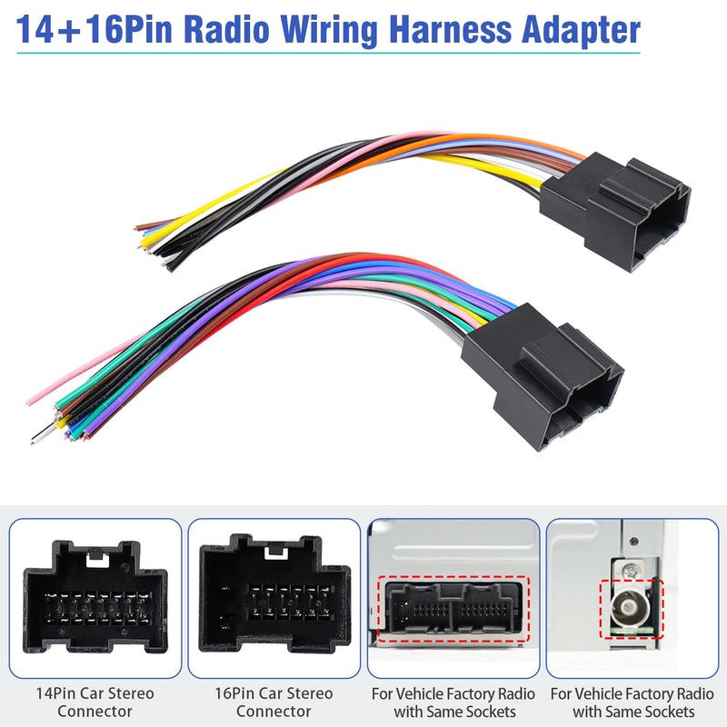 Radio Wiring Harness Antenna Compatible with Chevrolet Chevy Sierra Silverado Express Suburban Captiva GMC Savana Buick, 14/16Pin Car Stereo Wire Connector+ACC Ignition Harness Adapter Kit